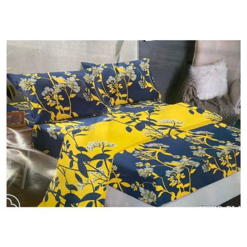 Ensemble de Drap de Lit avec Motifs Jaune et Bleu 3 Places